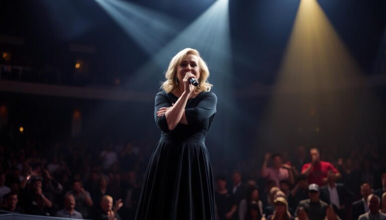 Adele performing on stage during her world tour - The Voice of a Generation