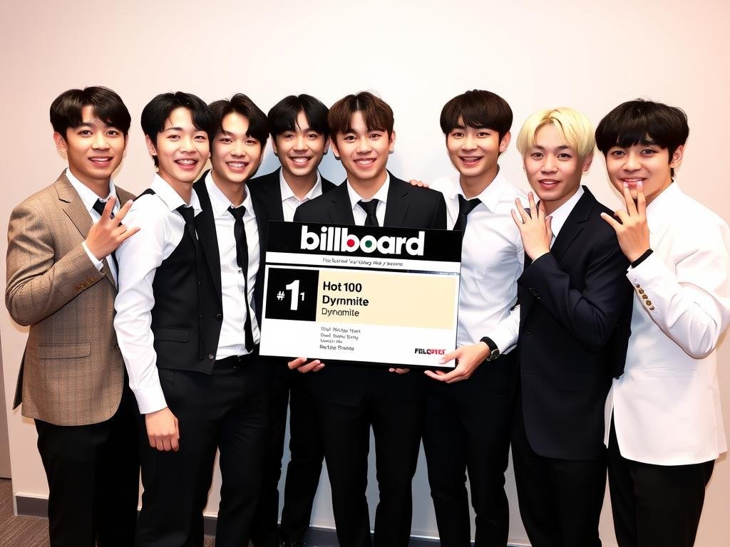 BTS celebrating their first Billboard Hot 100 #1 achievement during their K-Pop takeover