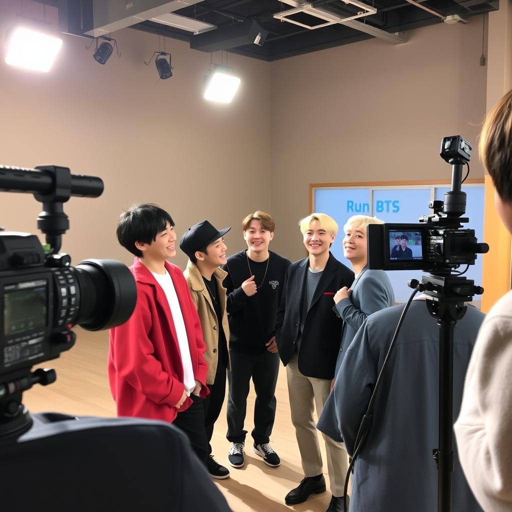 BTS members filming content for their variety show during their K-Pop takeover strategy