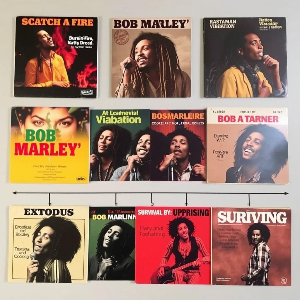 Bob Marley album covers showing evolution of revolutionary themes in Bob Marley Reggae and Revolution