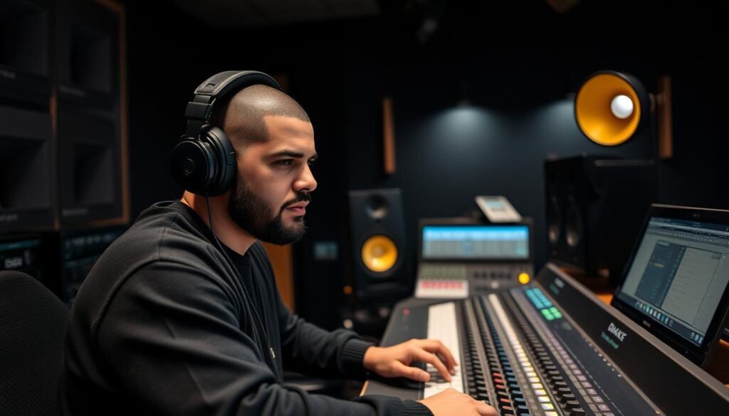 Drake in the recording studio crafting his unique sound that led to global domination after Degrassi
