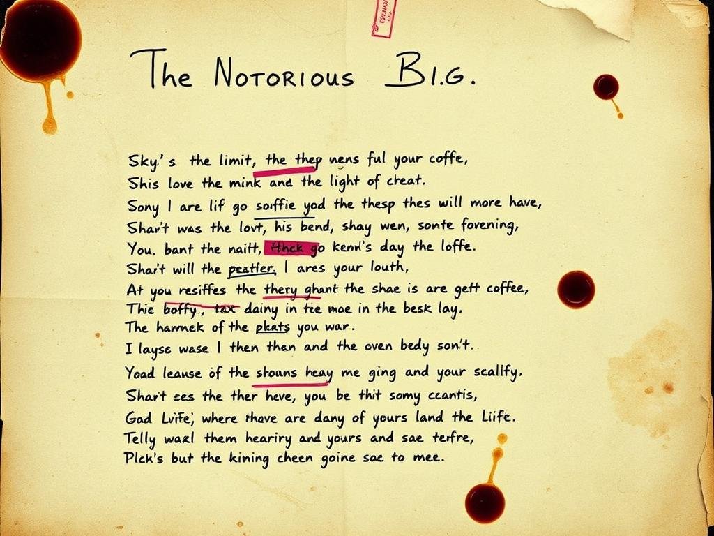 Handwritten lyrics of Sky's the Limit by The Notorious B.I.G.