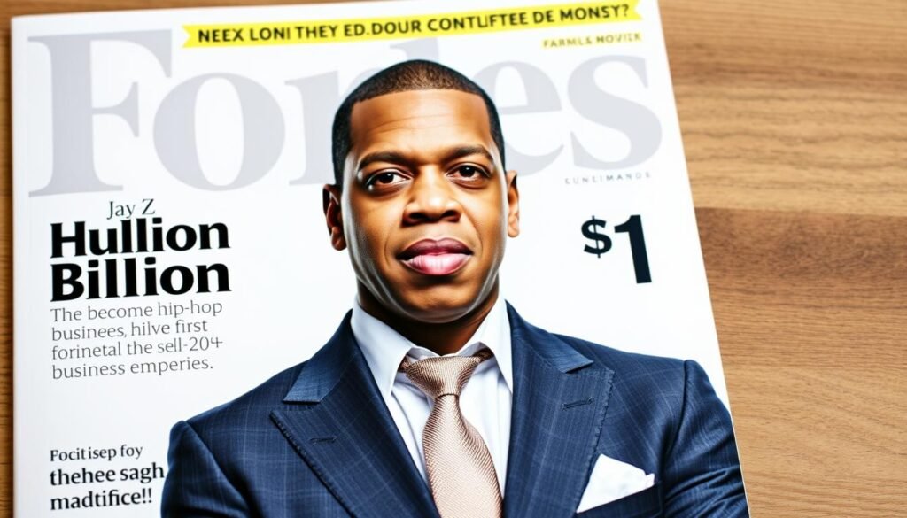 Jay-Z featured on the cover of Forbes magazine celebrating his billionaire journey and status