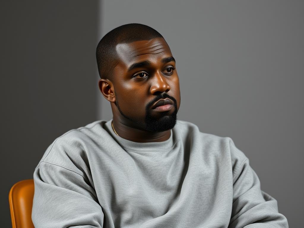 Kanye West in a reflective moment during an interview