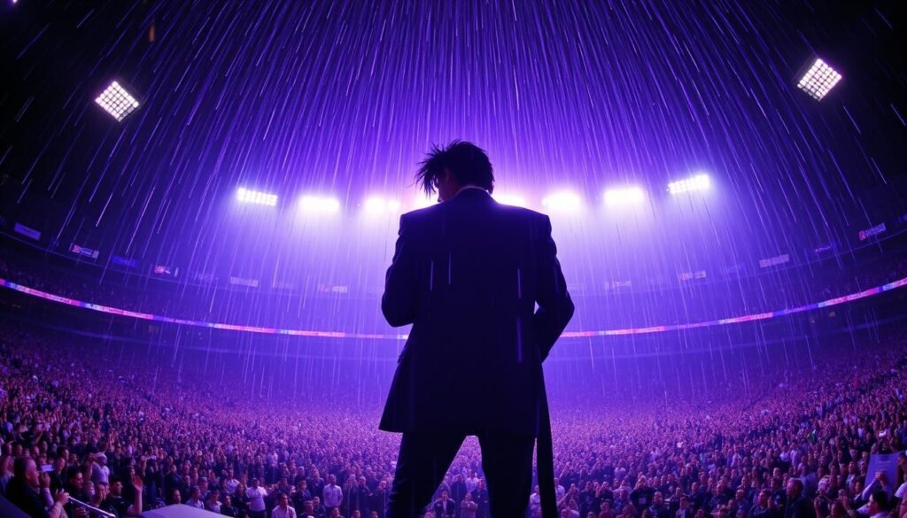 Prince performing during the Super Bowl XLI halftime show in 2007, widely considered one of the greatest halftime performances