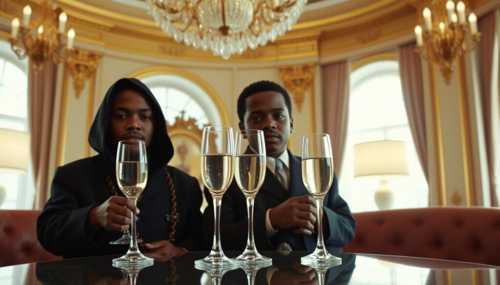 Scene from Sky's the Limit music video showing child actors portraying Biggie and Puff Daddy