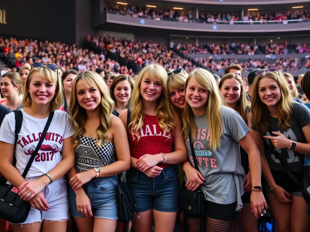Taylor Swift fans dressed in era-specific outfits attending The Eras Tour