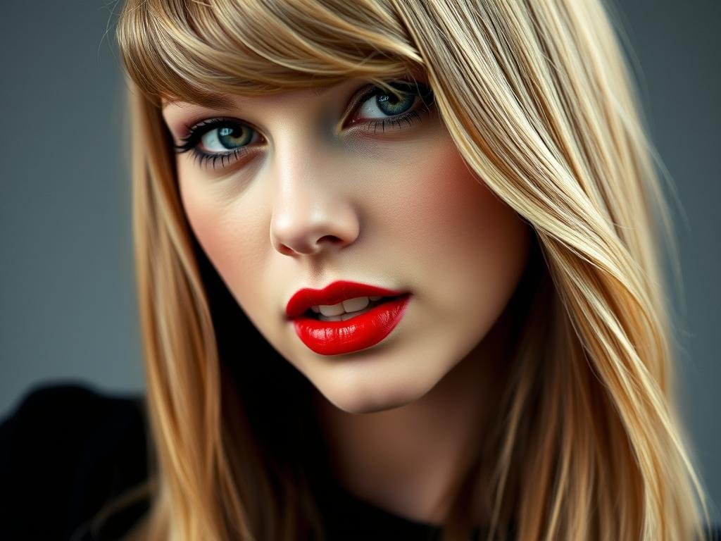 Taylor Swift with red lipstick and straight hair during the Red album era