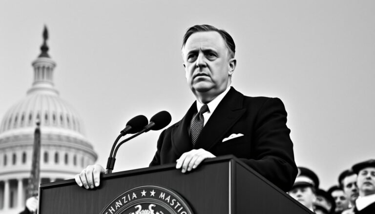 Franklin D. Roosevelt Leading Through Crisis - FDR delivering his famous first inaugural address in 1933