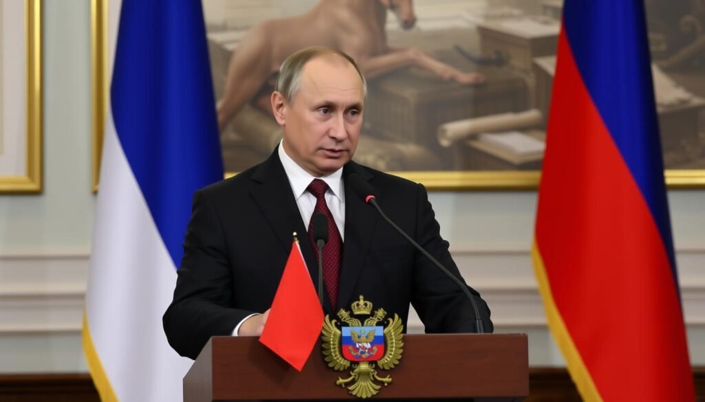 Vladimir Putin announcing the annexation of Crimea