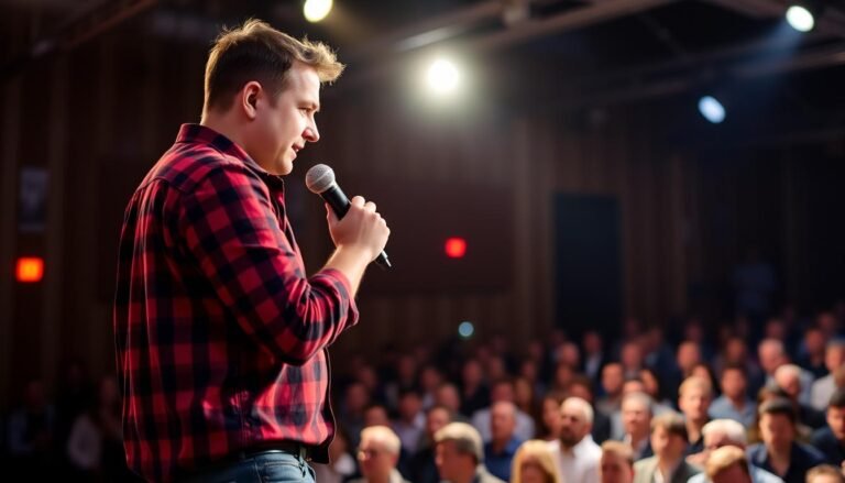 Volodymyr Zelenskyy performing comedy on stage during his entertainment career