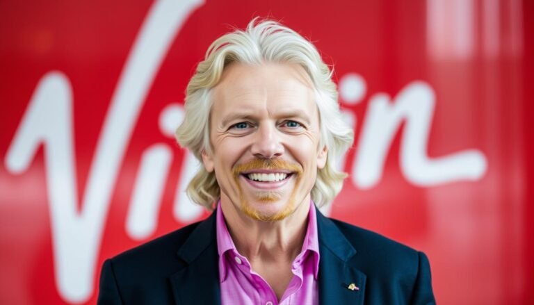 Richard Branson smiling with Virgin logo, embodying the Virgin Visionary concept
