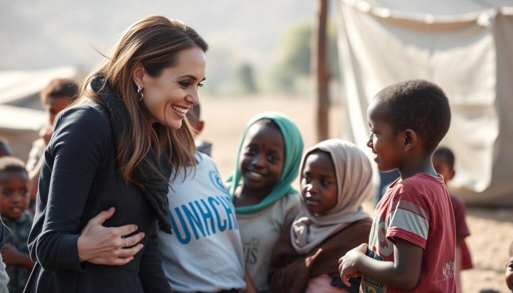 Angelina Jolie Beauty Brains Bravery visiting a refugee camp as UNHCR Ambassador