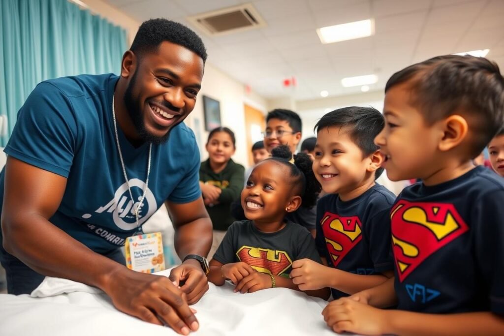 Chadwick Boseman visiting children at St. Jude Children's Research Hospital