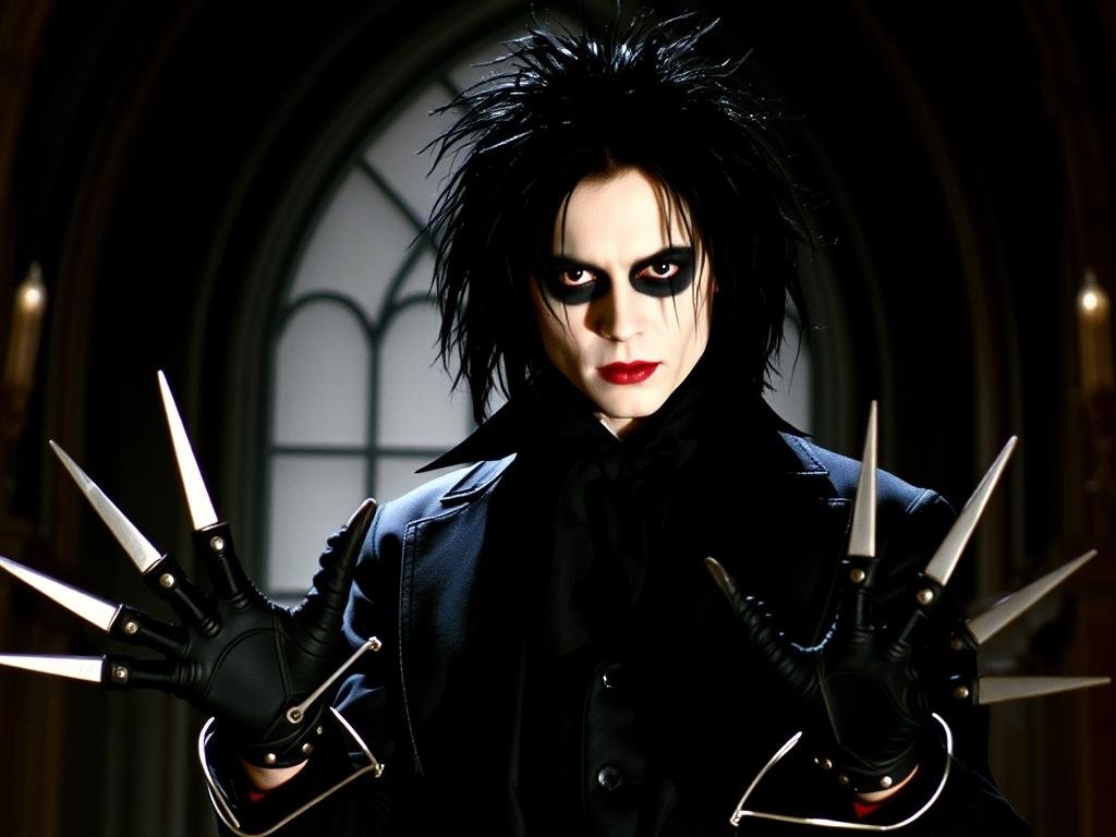 Johnny Depp as Edward Scissorhands, showcasing his early collaboration with Tim Burton