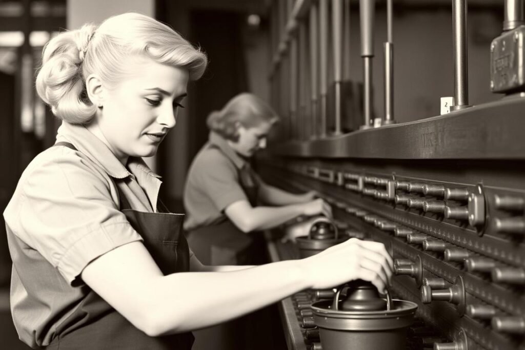 Marilyn Monroe as a young factory worker during World War II