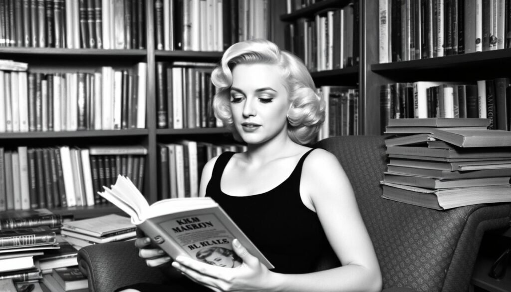Marilyn Monroe reading in her personal library