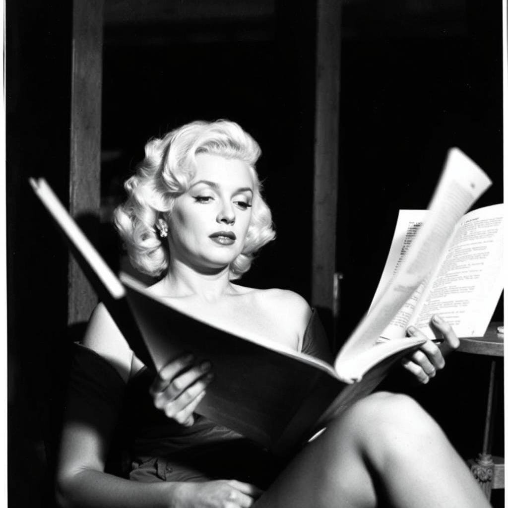 Marilyn Monroe studying acting scripts at the Actors Studio