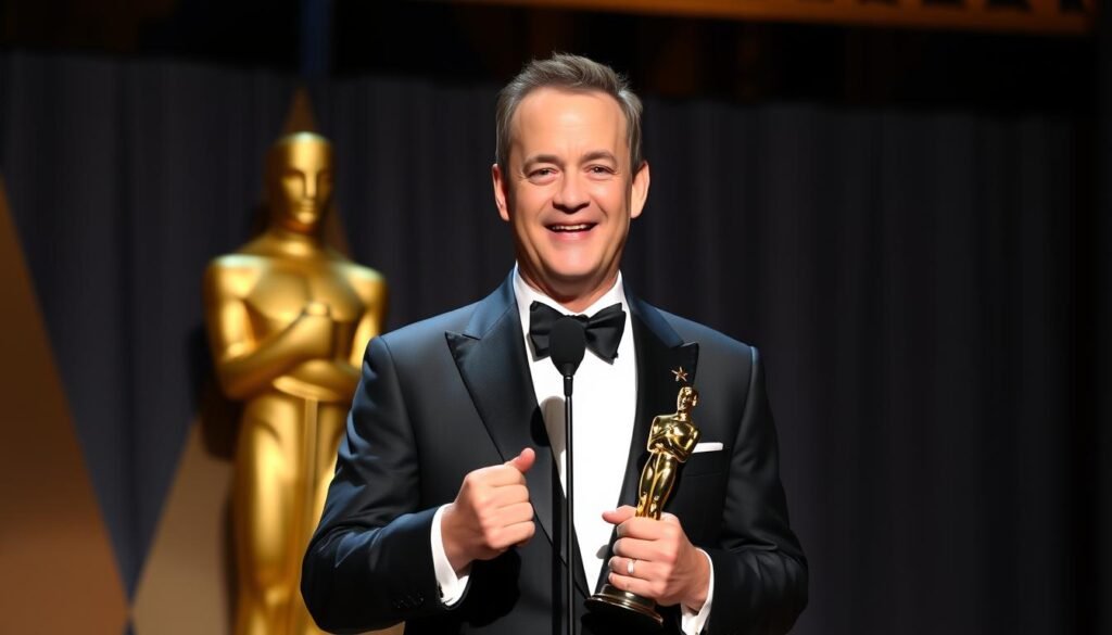 Tom Hanks accepting an Academy Award