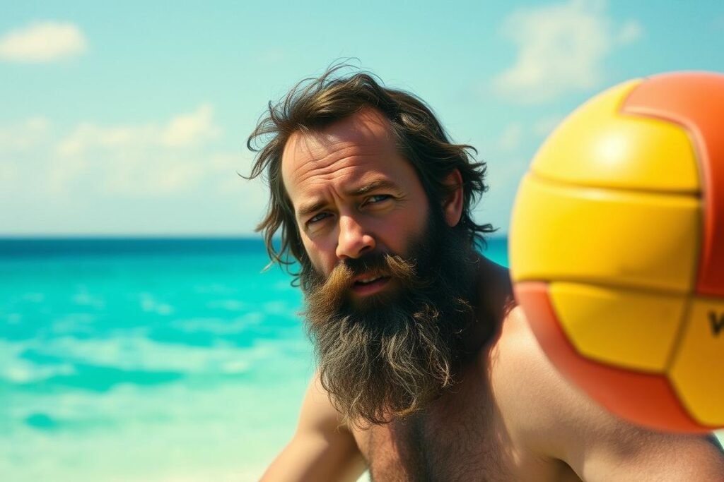 Tom Hanks in Cast Away with Wilson volleyball