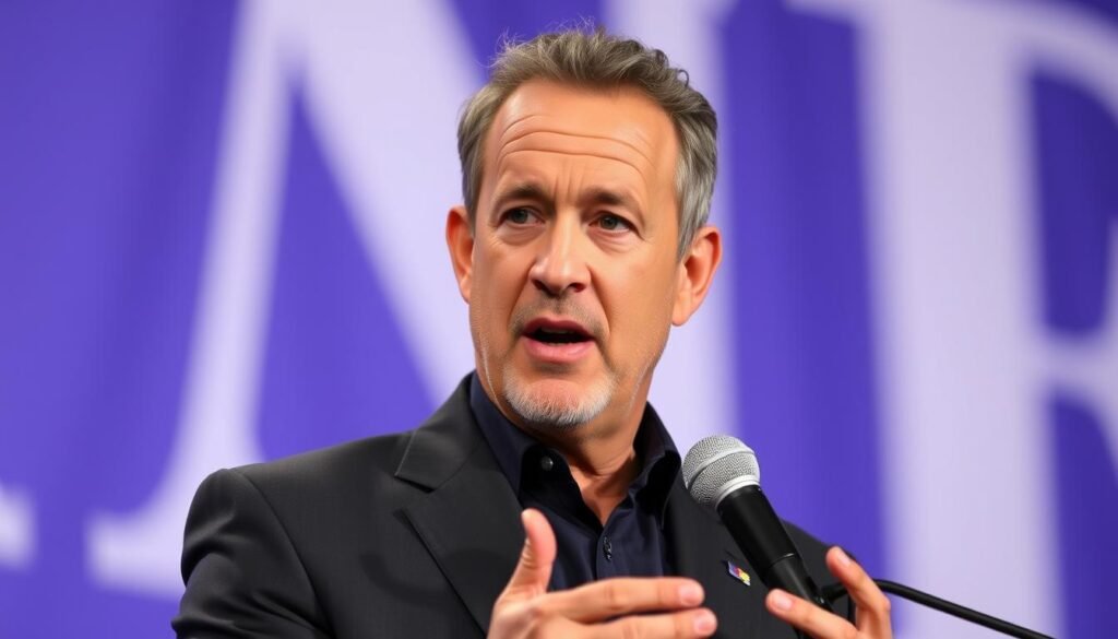 Tom Hanks speaking at a charity event