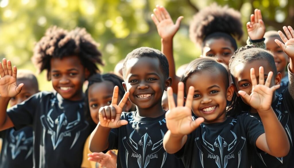 Young fans giving the Wakanda salute, showing Chadwick Boseman's impact on representation