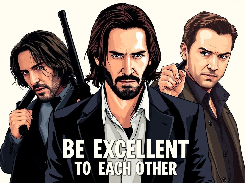 Fan art celebrating Keanu Reeves as a humble icon, showing his cultural impact