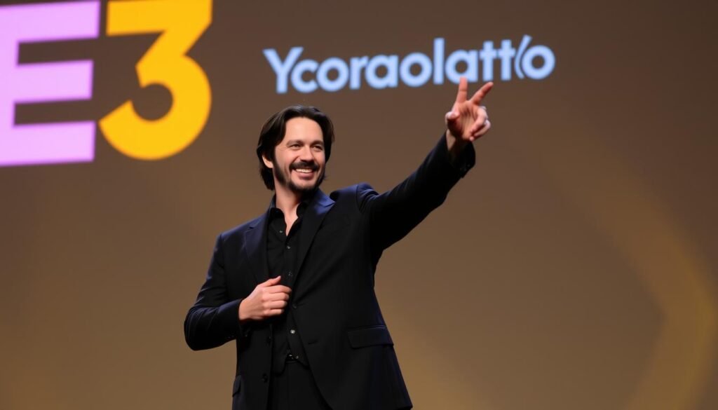 Keanu Reeves at E3 during his famous 'You're breathtaking' exchange with a fan