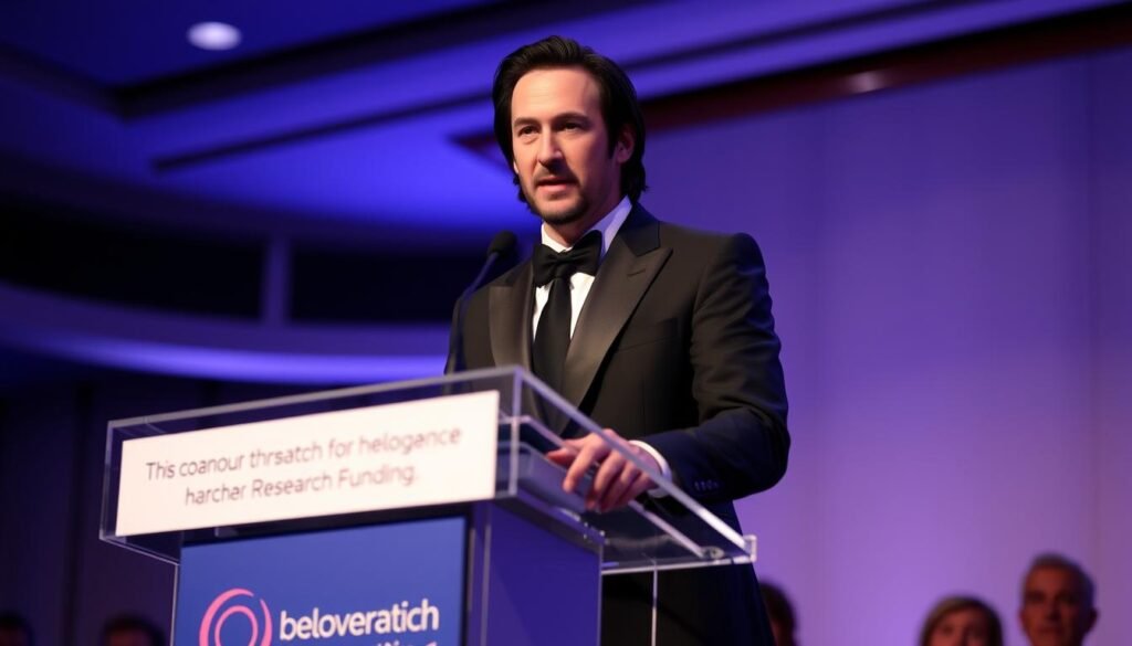 Keanu Reeves at a charity event, representing his philanthropic work as a humble icon