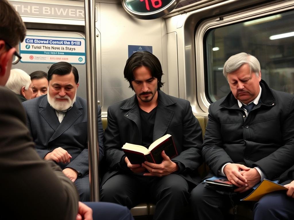 Keanu Reeves riding the subway in New York City, demonstrating his humble nature as a Hollywood icon