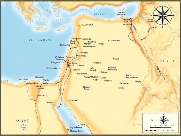 Map of Ptolemaic Egypt during Cleopatra's time showing Alexandria, the Nile River, and major cities