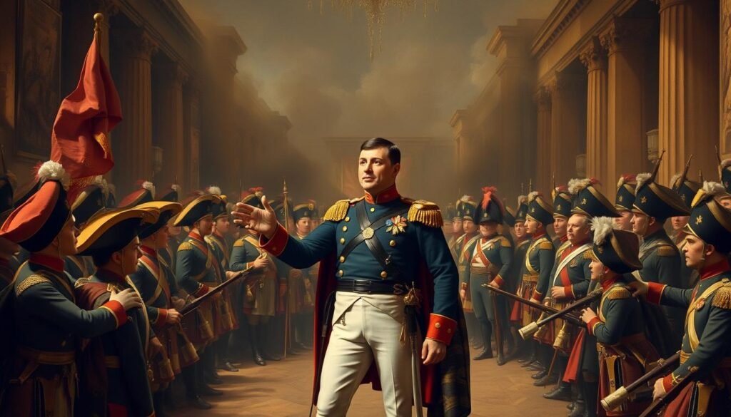 Napoleon Bonaparte during the Coup of 18 Brumaire seizing power in France