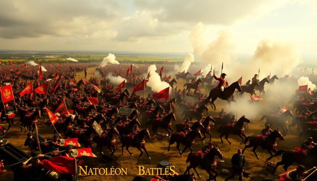 Napoleon's Grande Armée in battle formation during the Napoleonic Wars