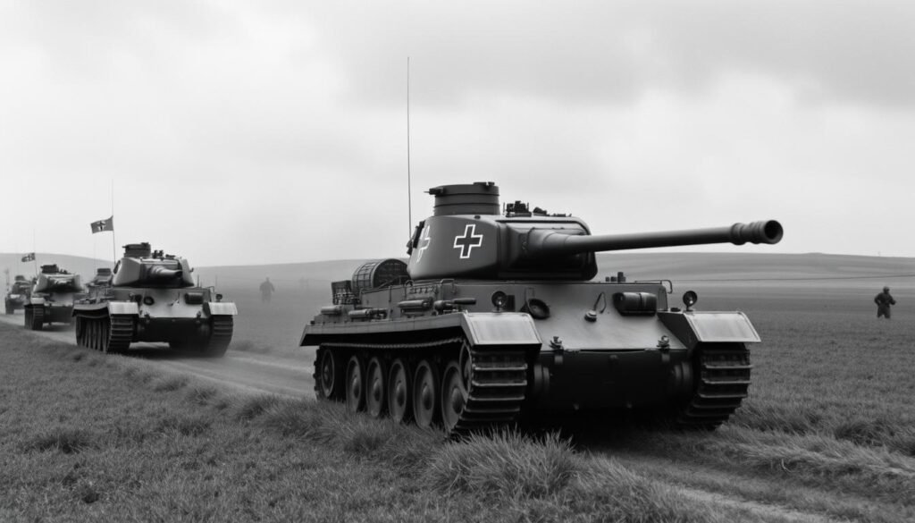 German tanks advancing during Blitzkrieg operations in early World War II