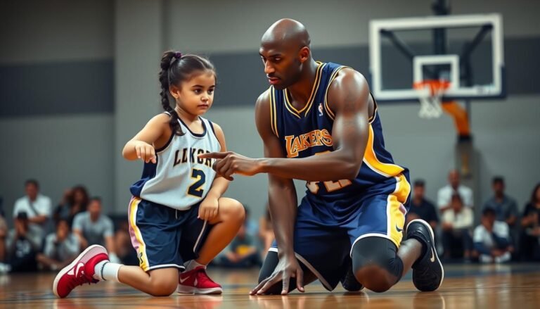 Kobe Bryant coaching Gianna during a basketball game, showcasing their Kobe and Gianna Bryant bond
