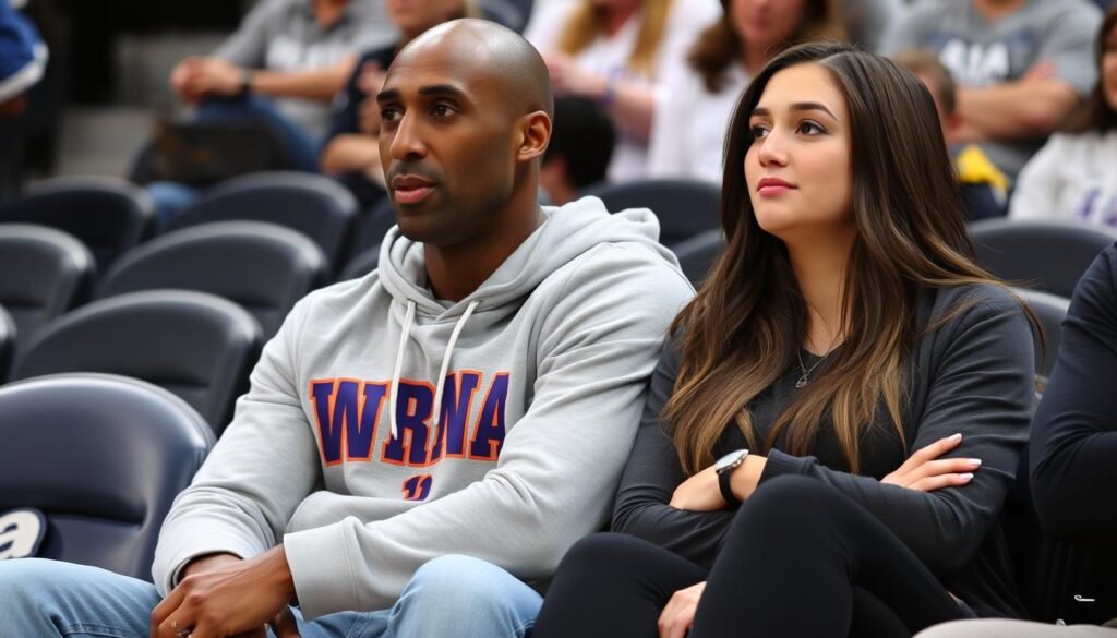 Kobe and Gianna Bryant attending a women's basketball game together