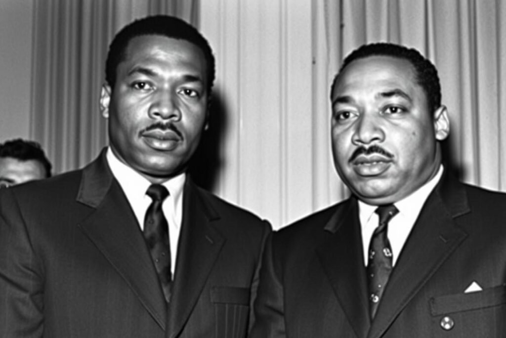 Malcolm X and Martin Luther King Jr. meeting briefly in March 1964, the only time they met in person