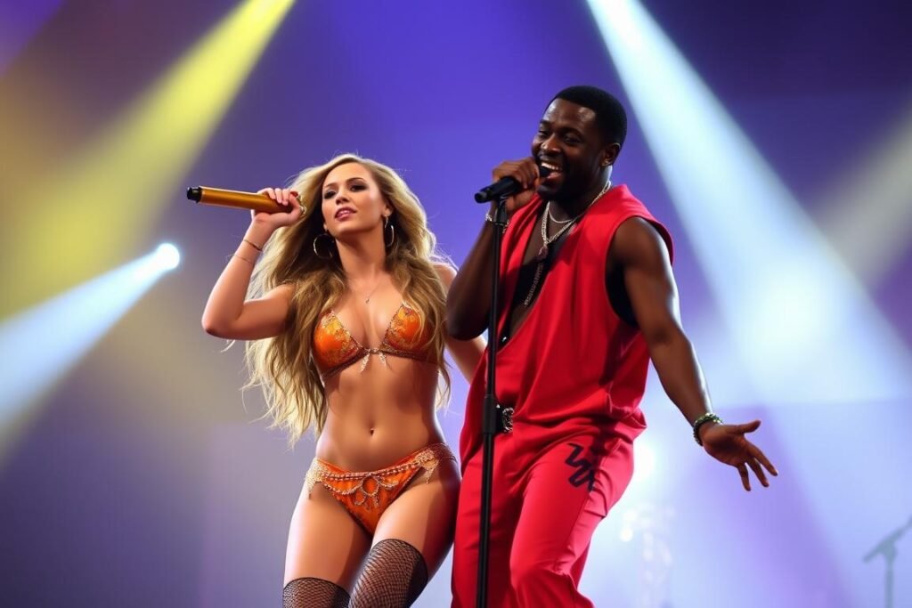 Shakira and Wyclef Jean performing Hips Don't Lie, one of the defining songs that established her as a Global Pop Empress