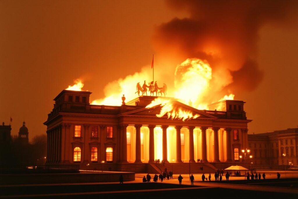 The Reichstag fire of 1933, which Hitler used to consolidate power