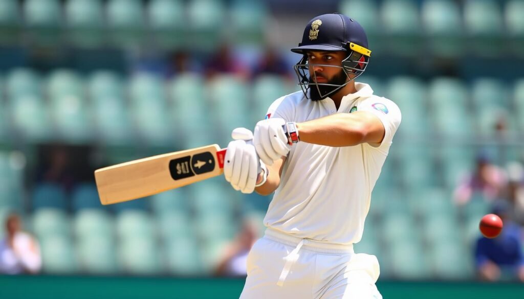Virat Kohli playing his signature cover drive shot in Test cricket