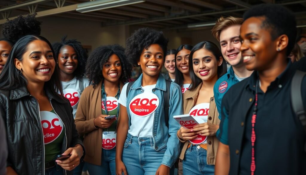 Young diverse political candidates inspired by Alexandria Ocasio-Cortez, representing the new era she's helping create