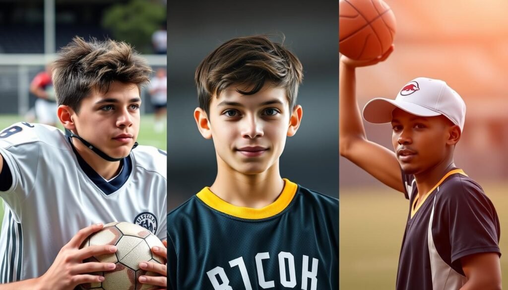 Collage of famous athletes' children including Cristiano Ronaldo Jr., Bronny James, and Romeo Beckham